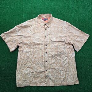 Reel Legends Shirt Mens Large/XL Button‎ Up Batik Print Vented Outdoors Fishing